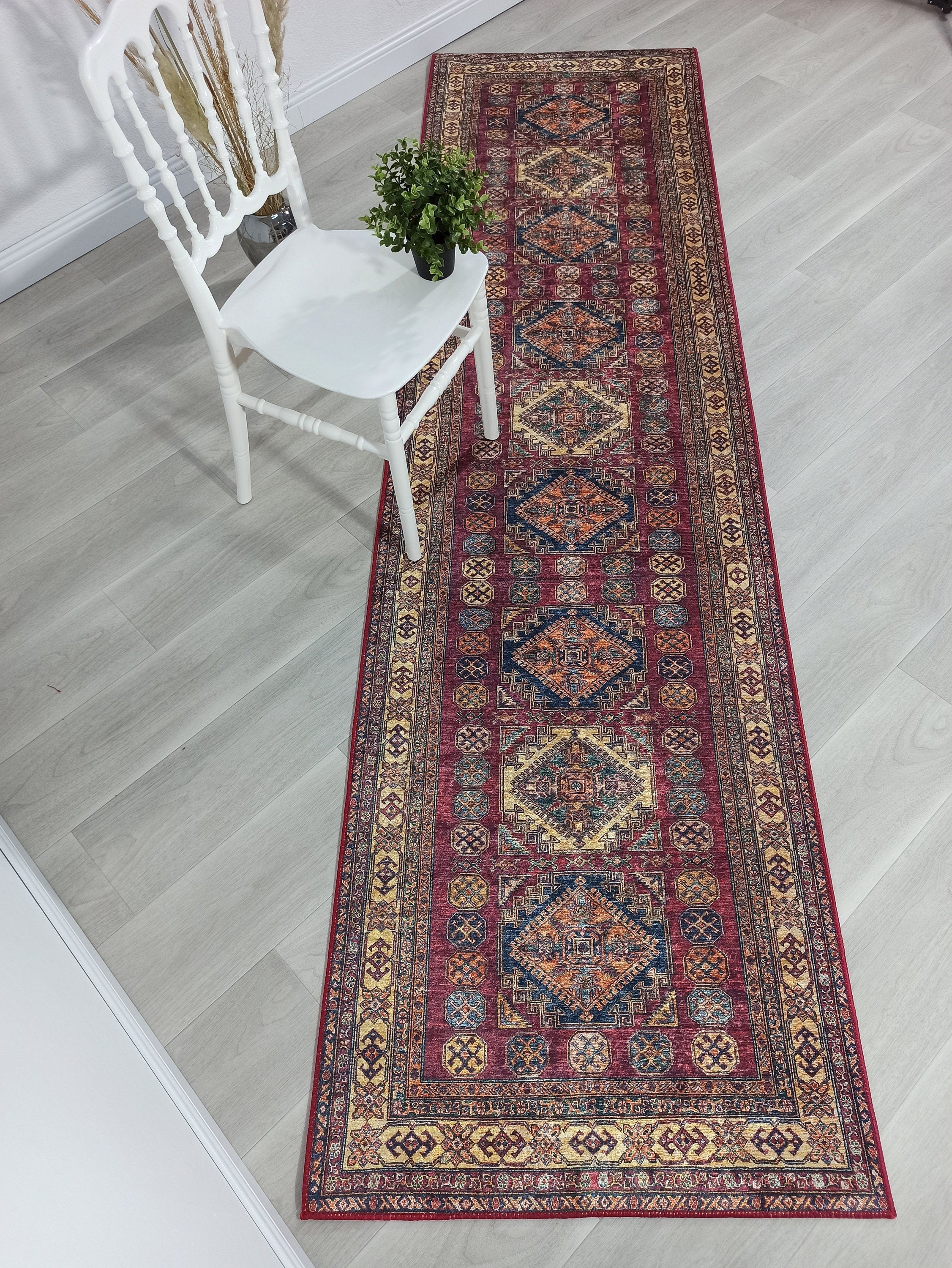 San-Runner Turkish Burgundy Dark Red Runner Rug