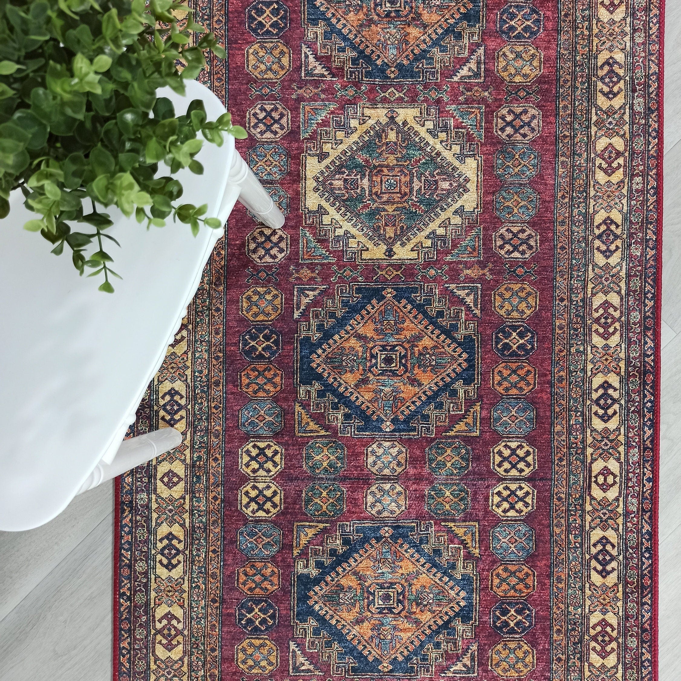 San-Runner Turkish Burgundy Dark Red Runner Rug