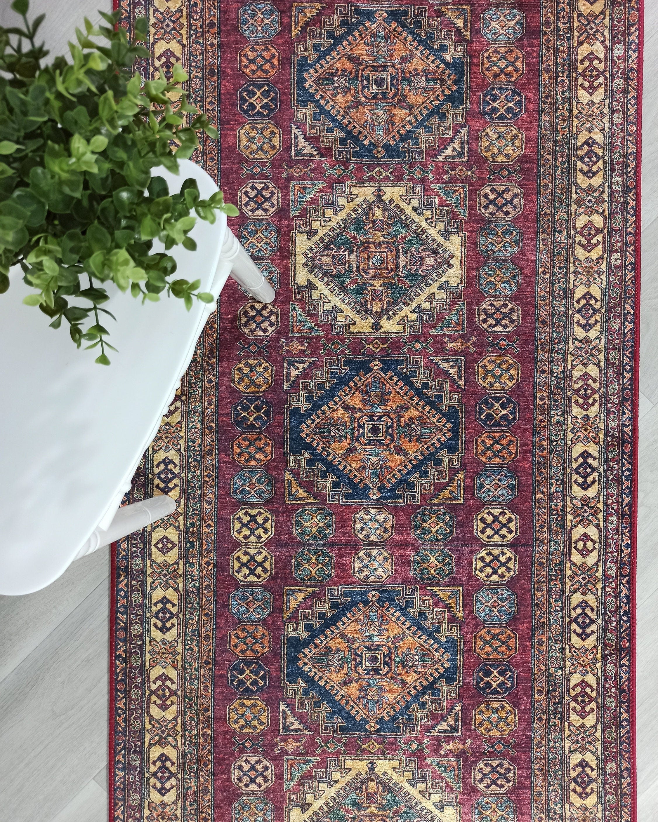 San-Runner Turkish Burgundy Dark Red Runner Rug