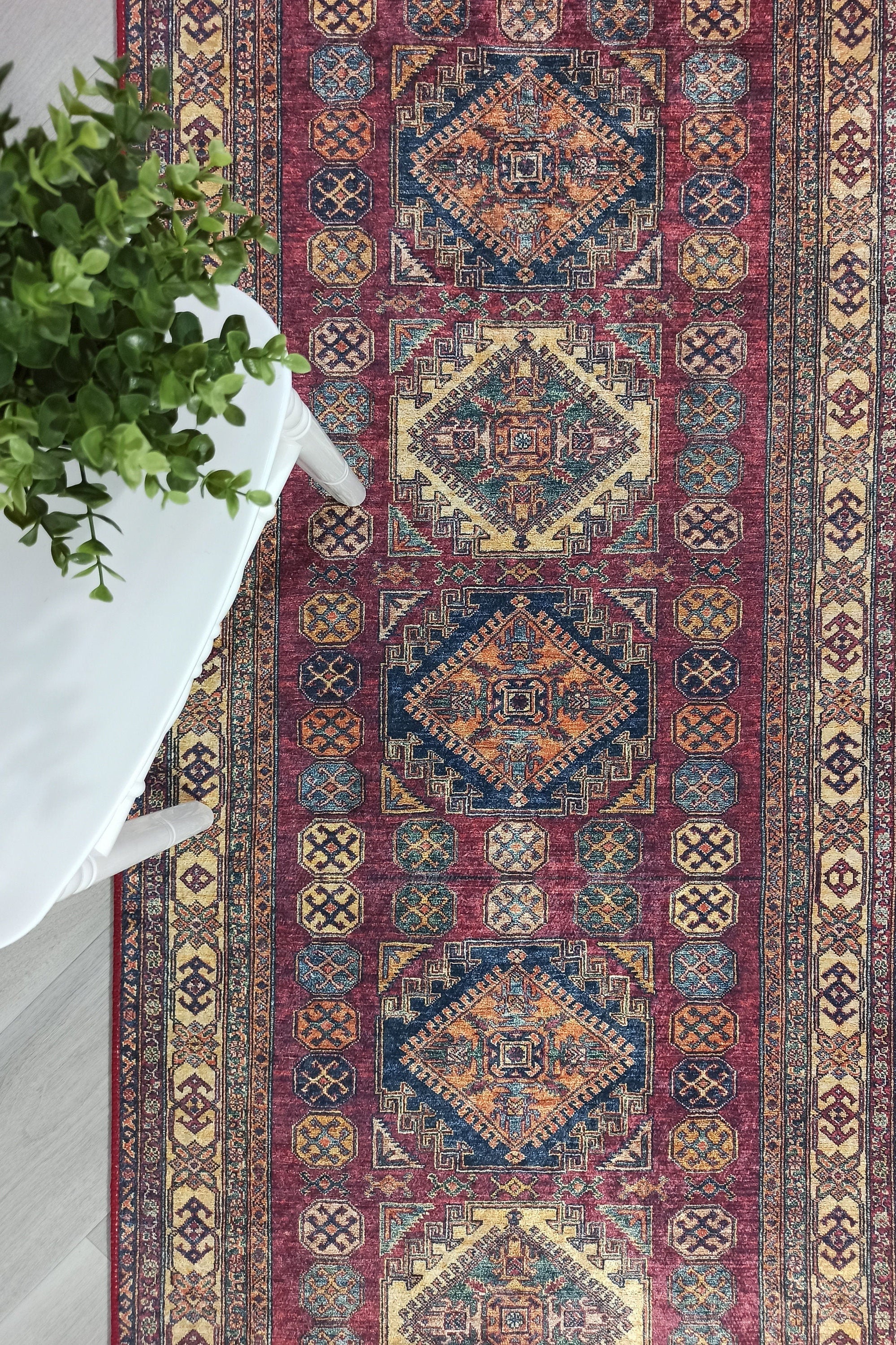 San-Runner Turkish Burgundy Dark Red Runner Rug