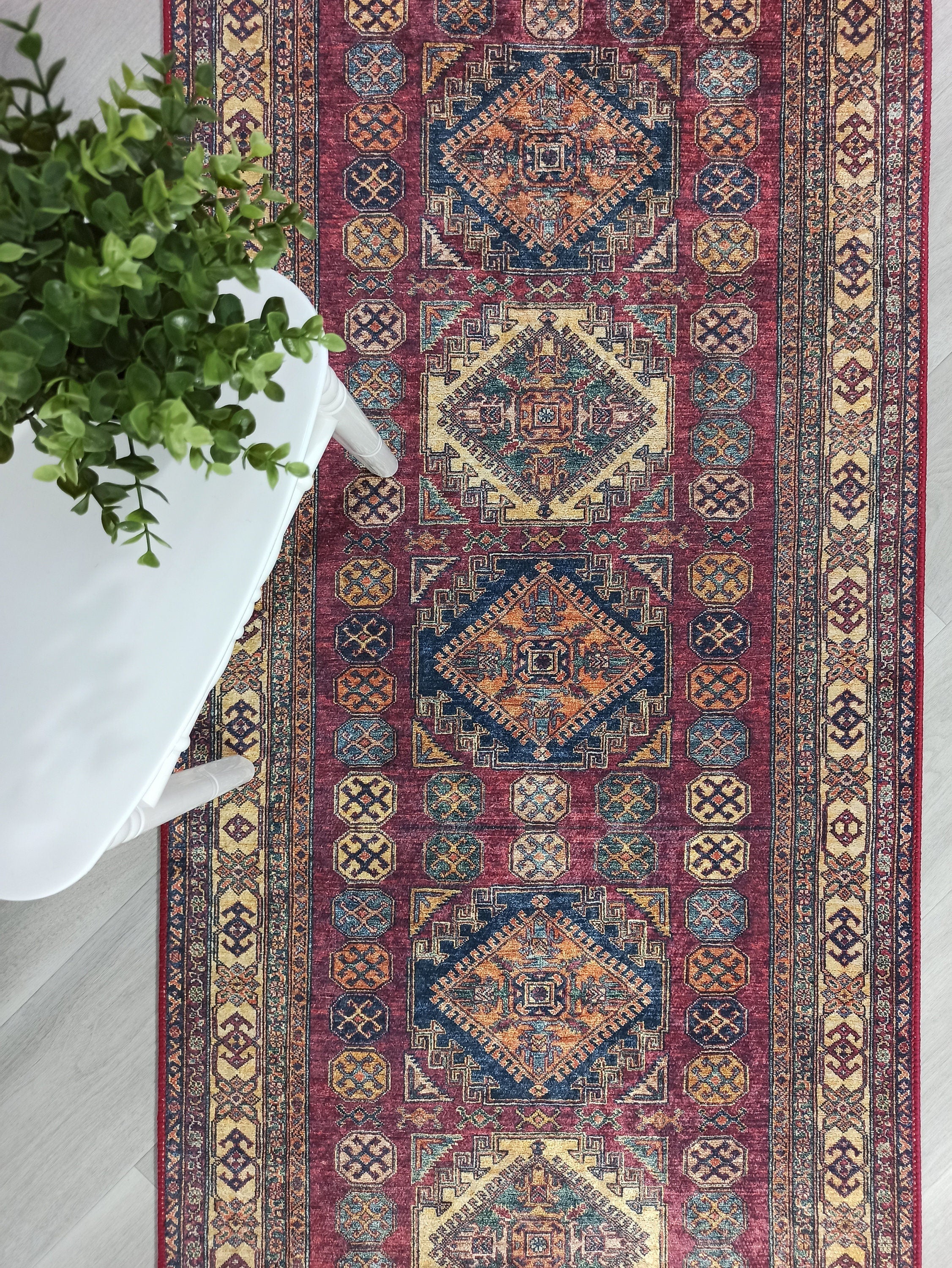 San-Runner Turkish Burgundy Dark Red Runner Rug
