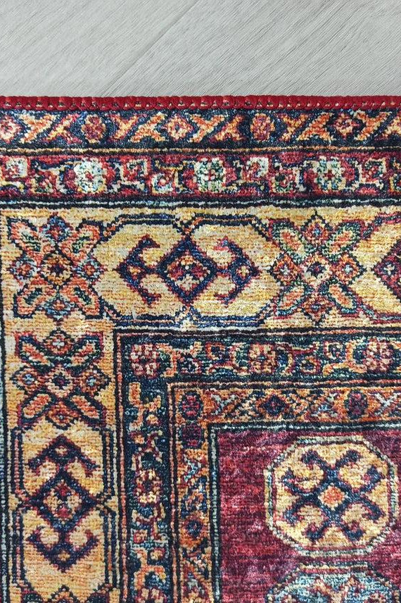 San-Runner Turkish Burgundy Dark Red Runner Rug