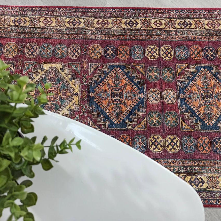 San-Runner Turkish Burgundy Dark Red Runner Rug