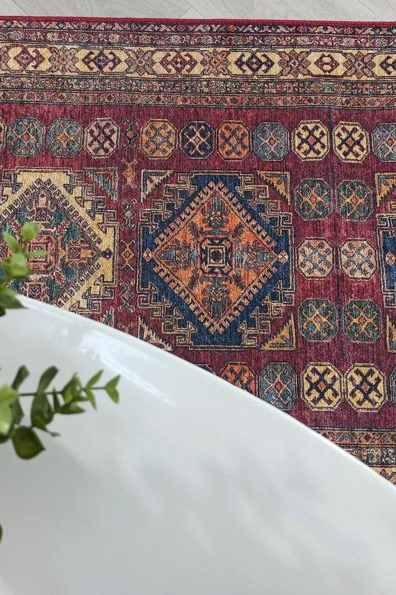 San-Runner Turkish Burgundy Dark Red Runner Rug