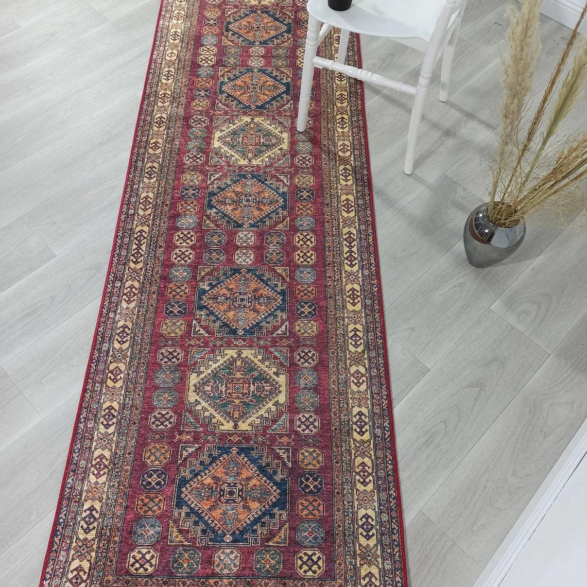 San-Runner Turkish Burgundy Dark Red Runner Rug