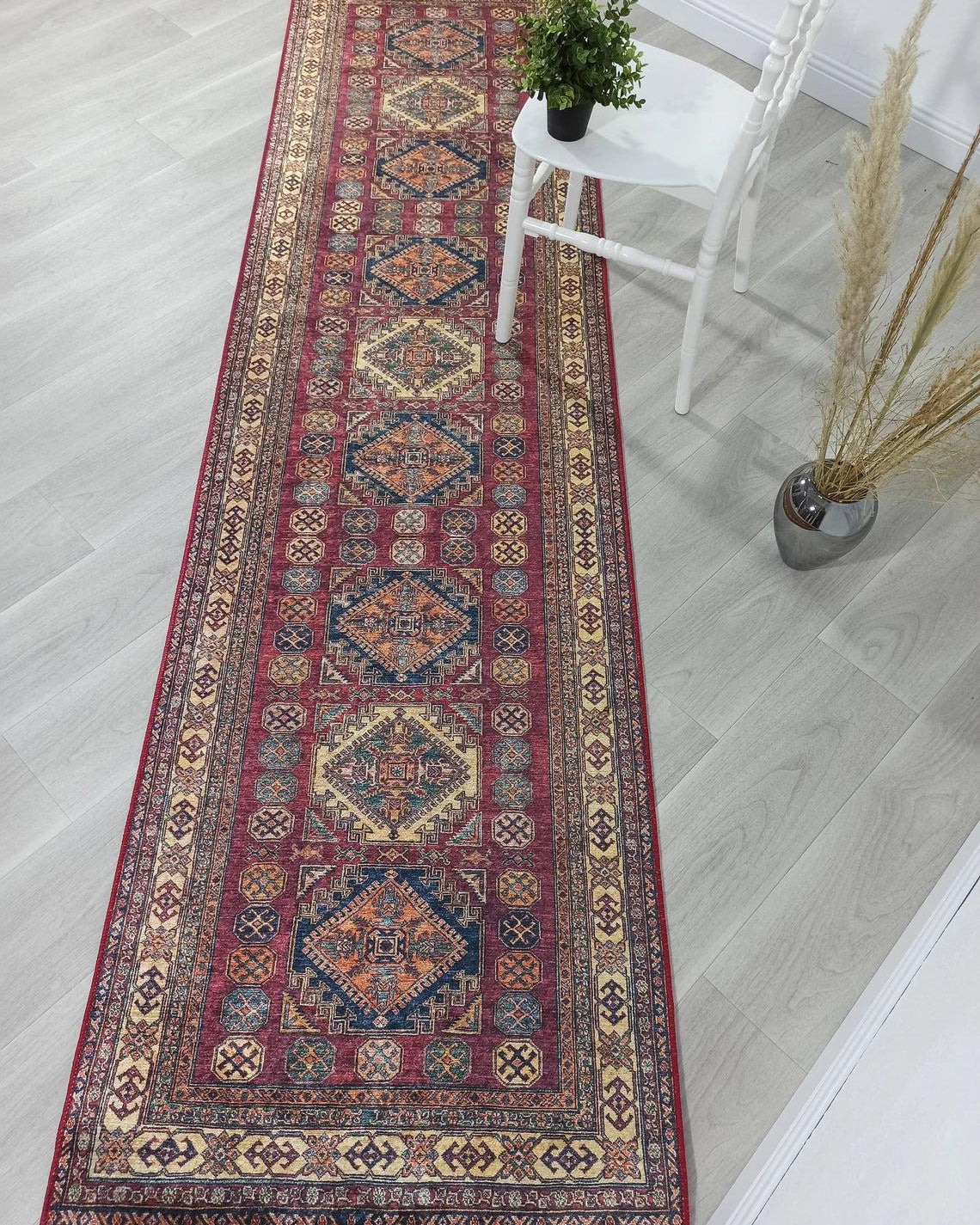 San-Runner Turkish Burgundy Dark Red Runner Rug