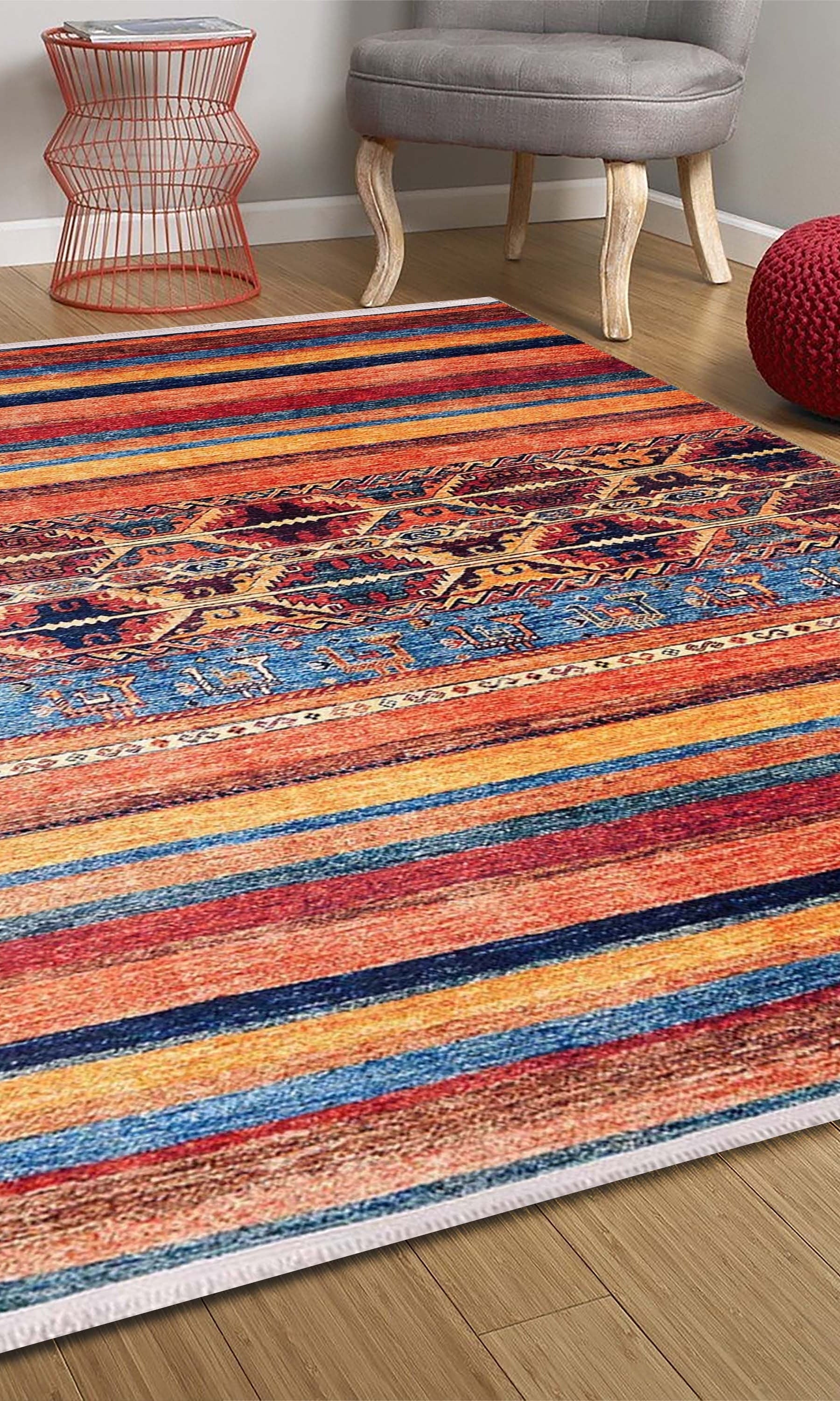 Sawa Turkish Orange Kilim Rug