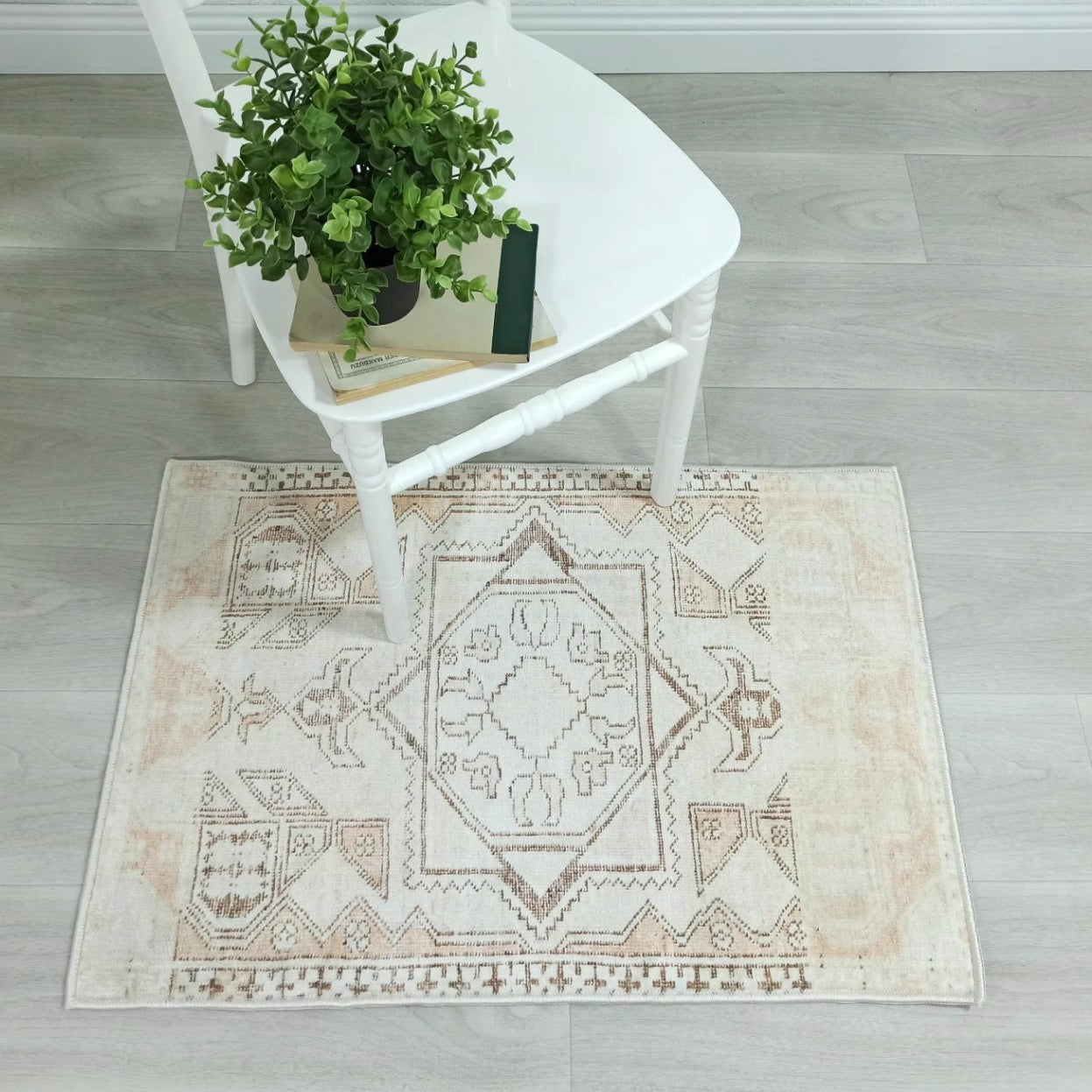 Turkish Rug Beige Pale Blush Orange Vintage Bath Mat Geometric Area Rugs