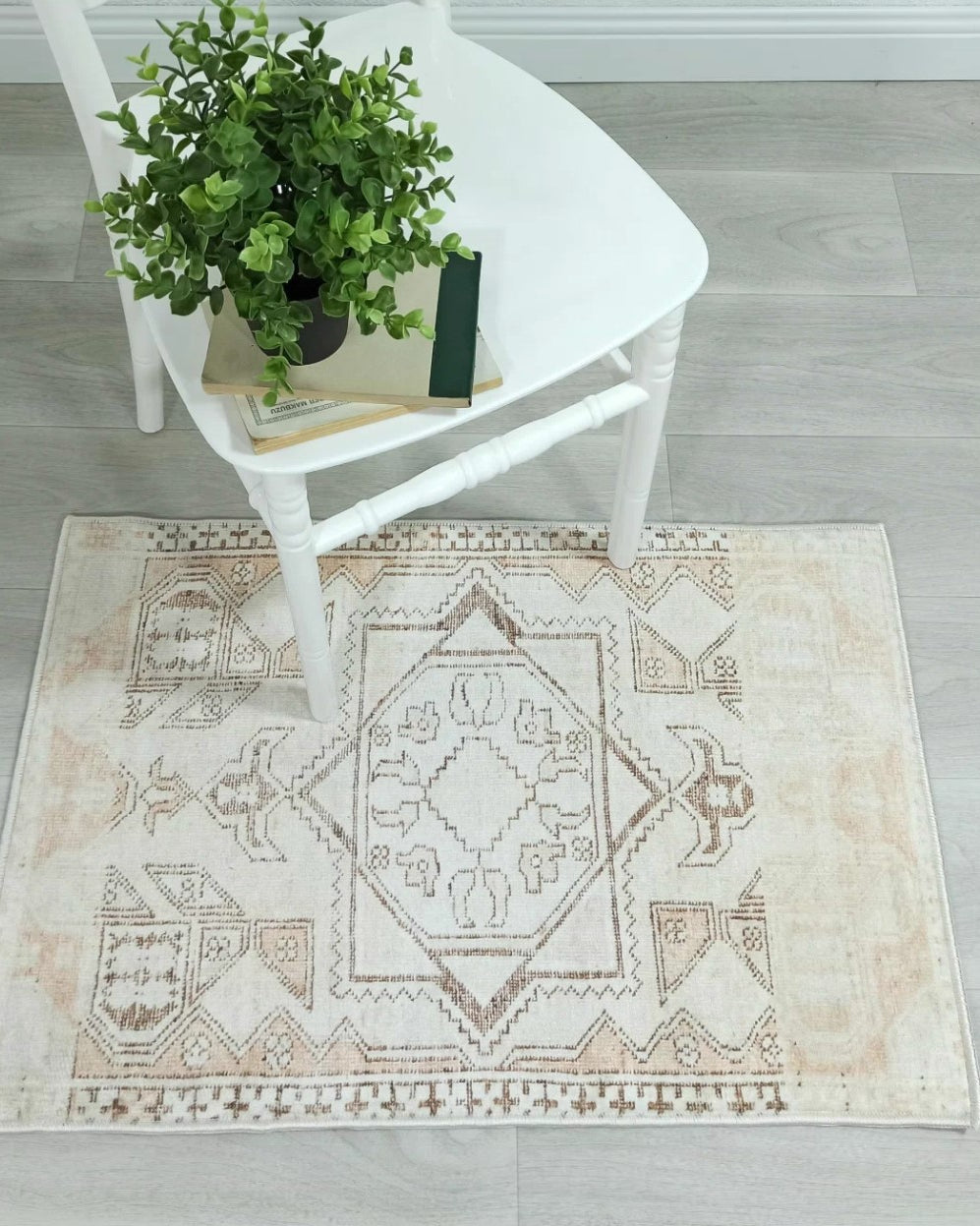 Turkish Rug Beige Pale Blush Orange Vintage Bath Mat Geometric Area Rugs