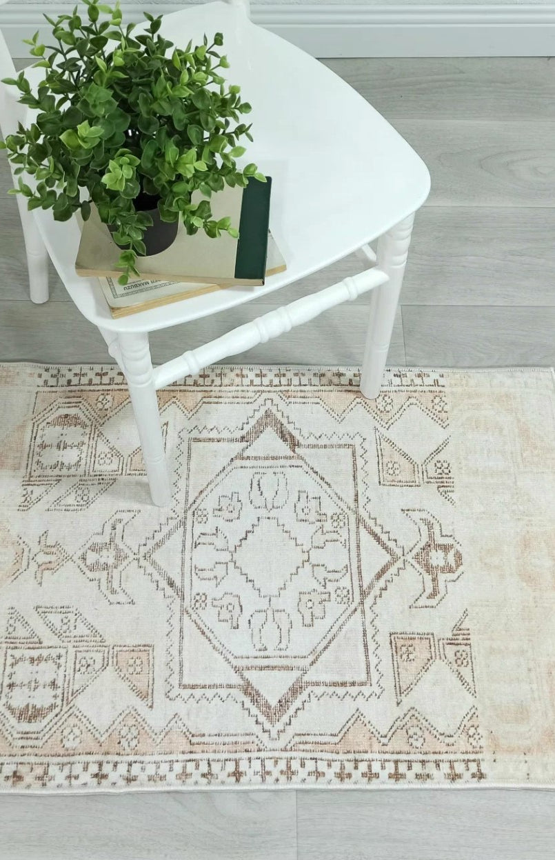 Turkish Rug Beige Pale Blush Orange Vintage Bath Mat Geometric Area Rugs