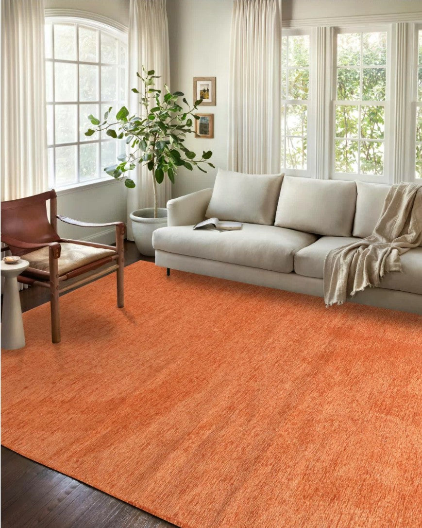 Orange Plain Flatweave Rug, Modern Boho & Halloween Home Decor Area Rugs Runner