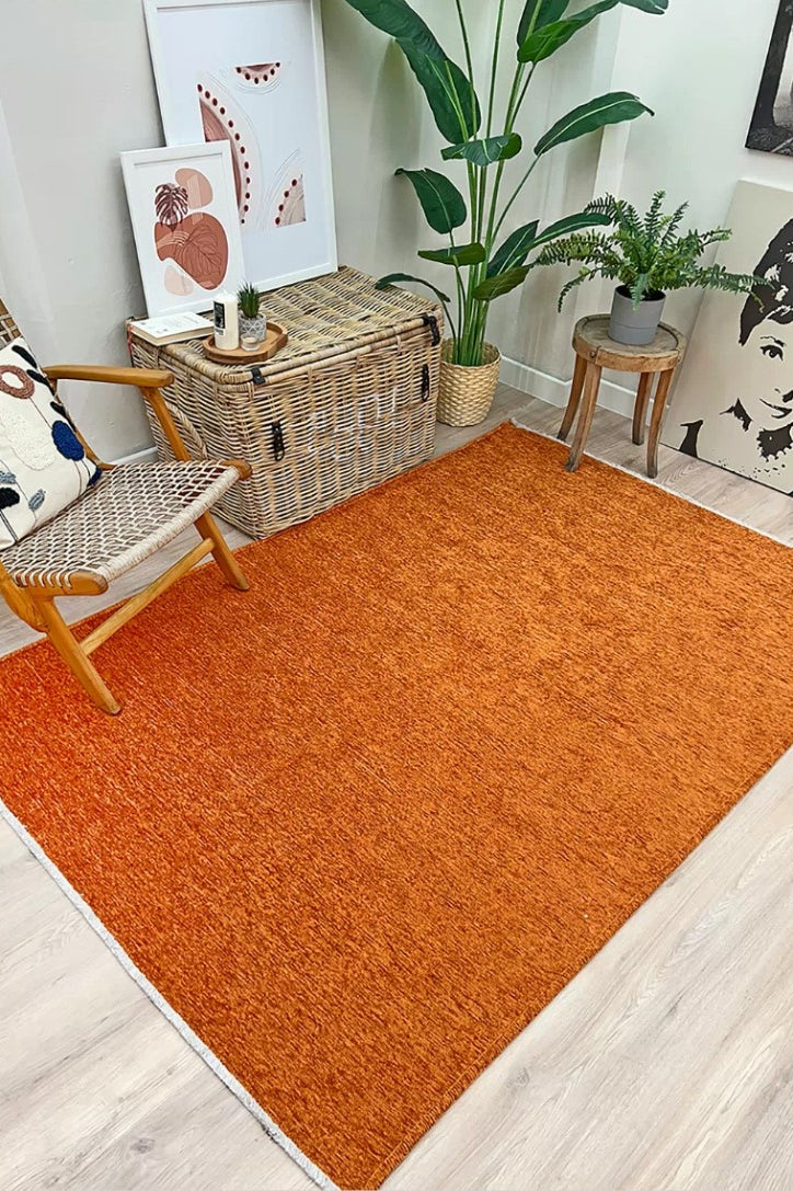Orange Plain Flatweave Rug, Modern Boho & Halloween Home Decor Area Rugs Runner