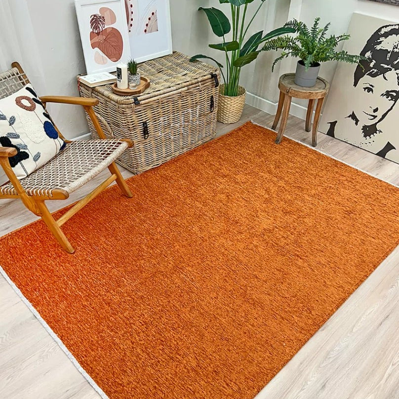 Orange Plain Flatweave Rug, Modern Boho & Halloween Home Decor Area Rugs Runner