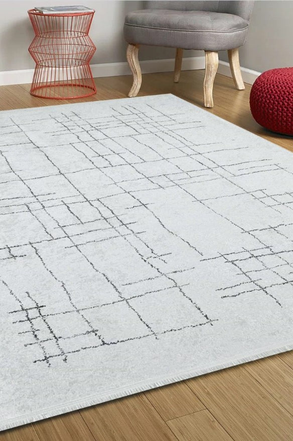 Camille Trellis Geometric Luxury Cream Black Rug