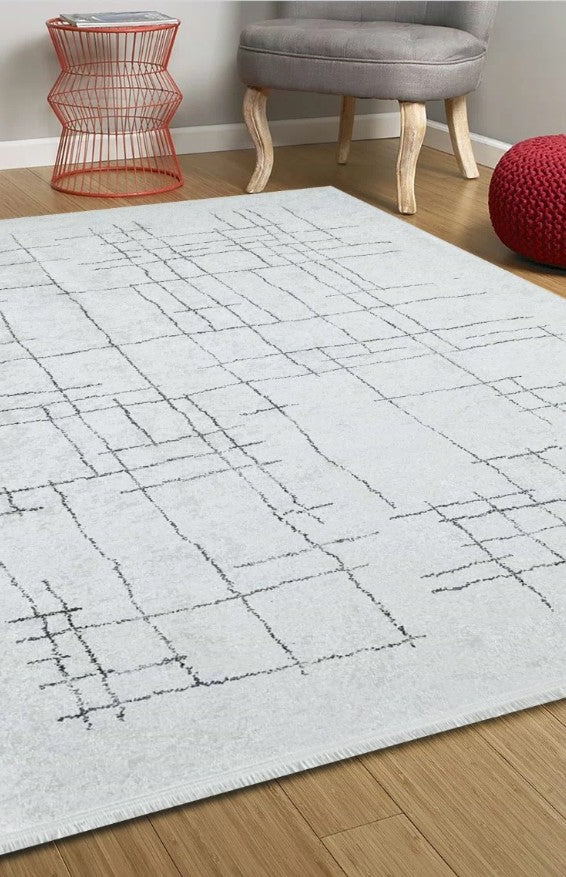 Camille Trellis Geometric Luxury Cream Black Rug