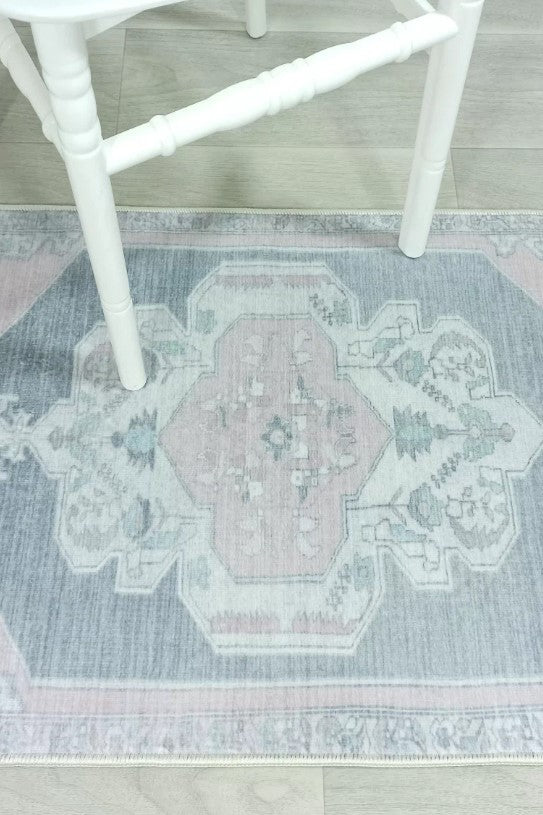 Turkish Rug, Gray Light Pink Ivory Vintage Oushak Geometric Area Rugs