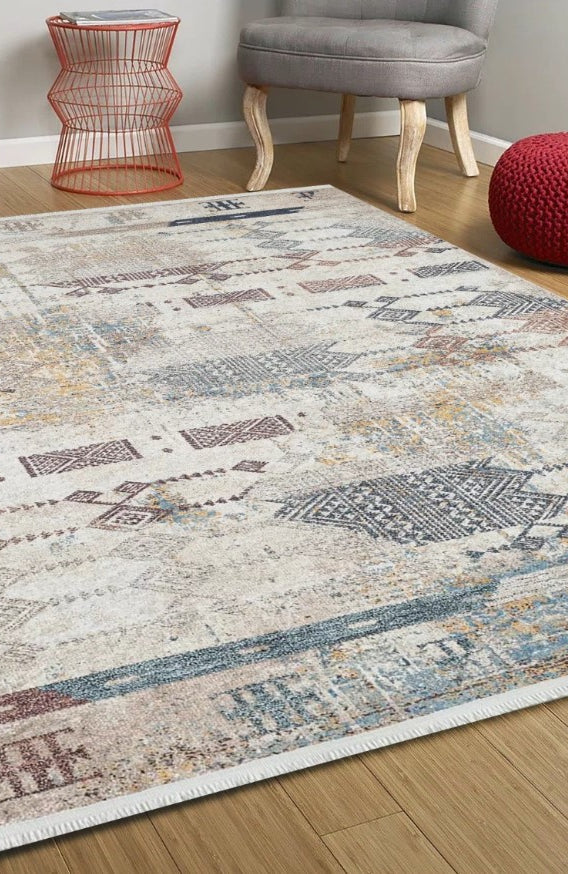 Serena Geometric Luxury Home Decor Turkish Kilim Beige Rug