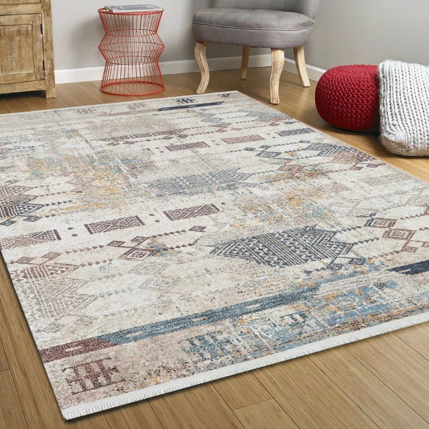 Serena Geometric Luxury Home Decor Turkish Kilim Beige Rug