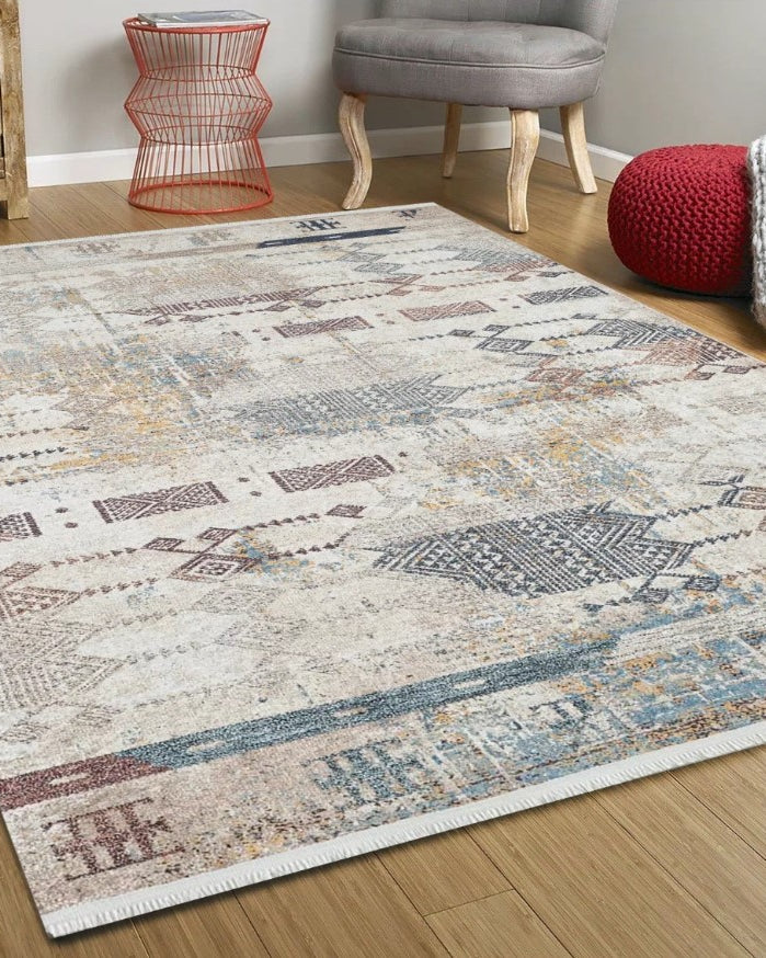 Serena Geometric Luxury Home Decor Turkish Kilim Beige Rug