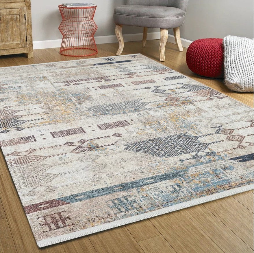 Serena Geometric Luxury Home Decor Turkish Kilim Beige Rug