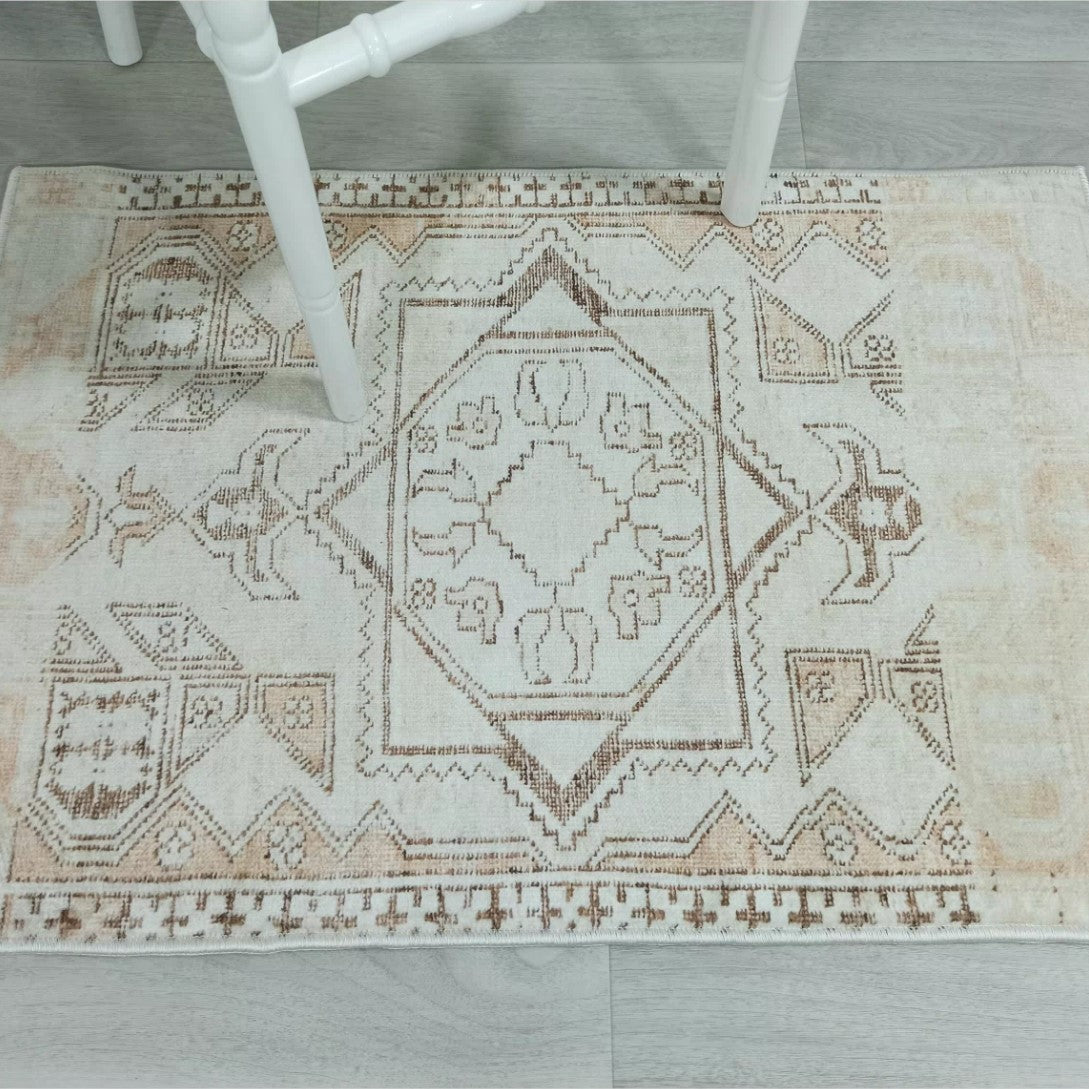 Turkish Rug Beige Pale Blush Orange Vintage Bath Mat Geometric Area Rugs