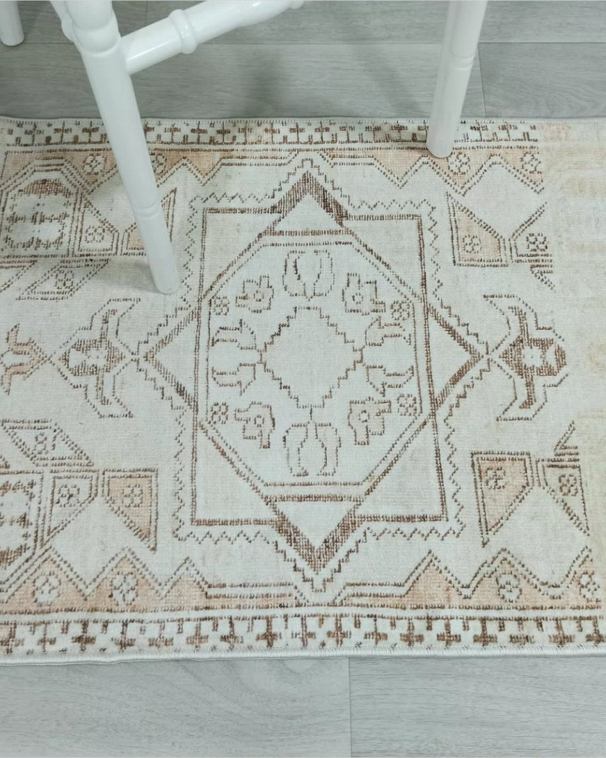 Turkish Rug Beige Pale Blush Orange Vintage Bath Mat Geometric Area Rugs