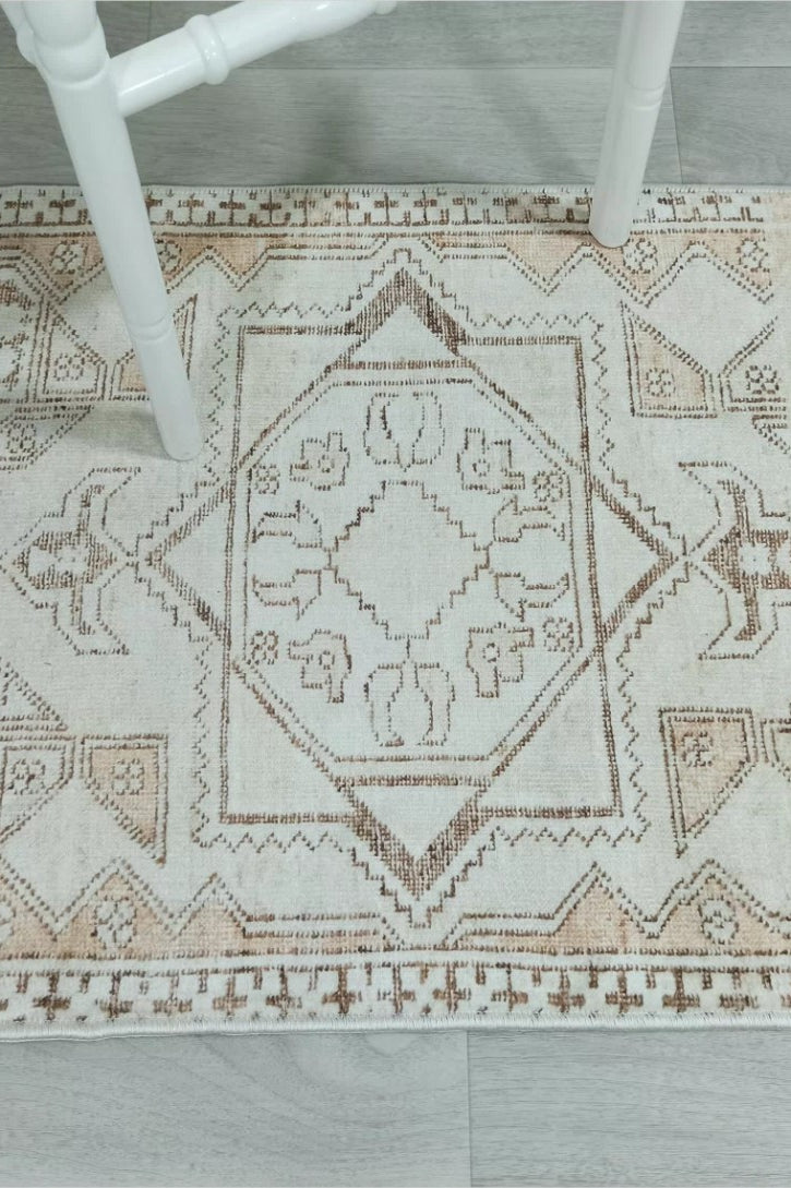 Turkish Rug Beige Pale Blush Orange Vintage Bath Mat Geometric Area Rugs