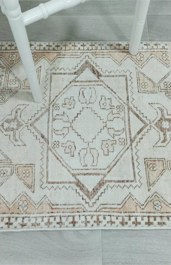 Turkish Rug Beige Pale Blush Orange Vintage Bath Mat Geometric Area Rugs