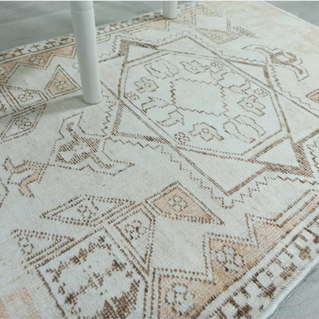 Turkish Rug Beige Pale Blush Orange Vintage Bath Mat Geometric Area Rugs