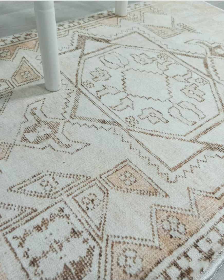 Turkish Rug Beige Pale Blush Orange Vintage Bath Mat Geometric Area Rugs