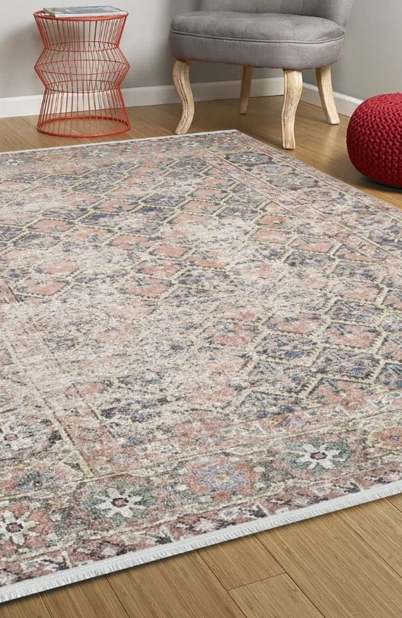 Amaya Honeycomb Unique Light Pink Turkish Modern Rug