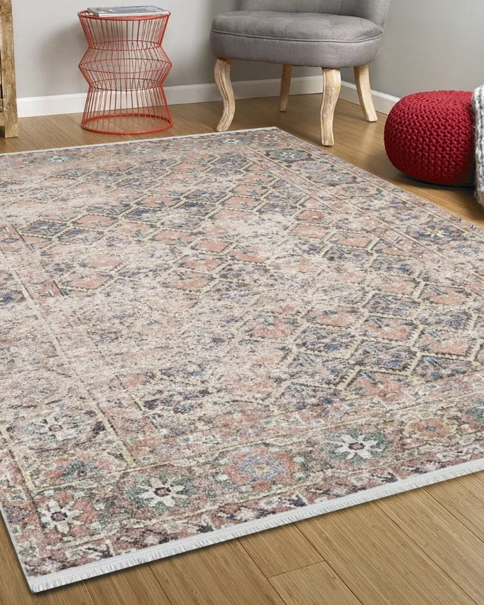 Amaya Honeycomb Unique Light Pink Turkish Modern Rug