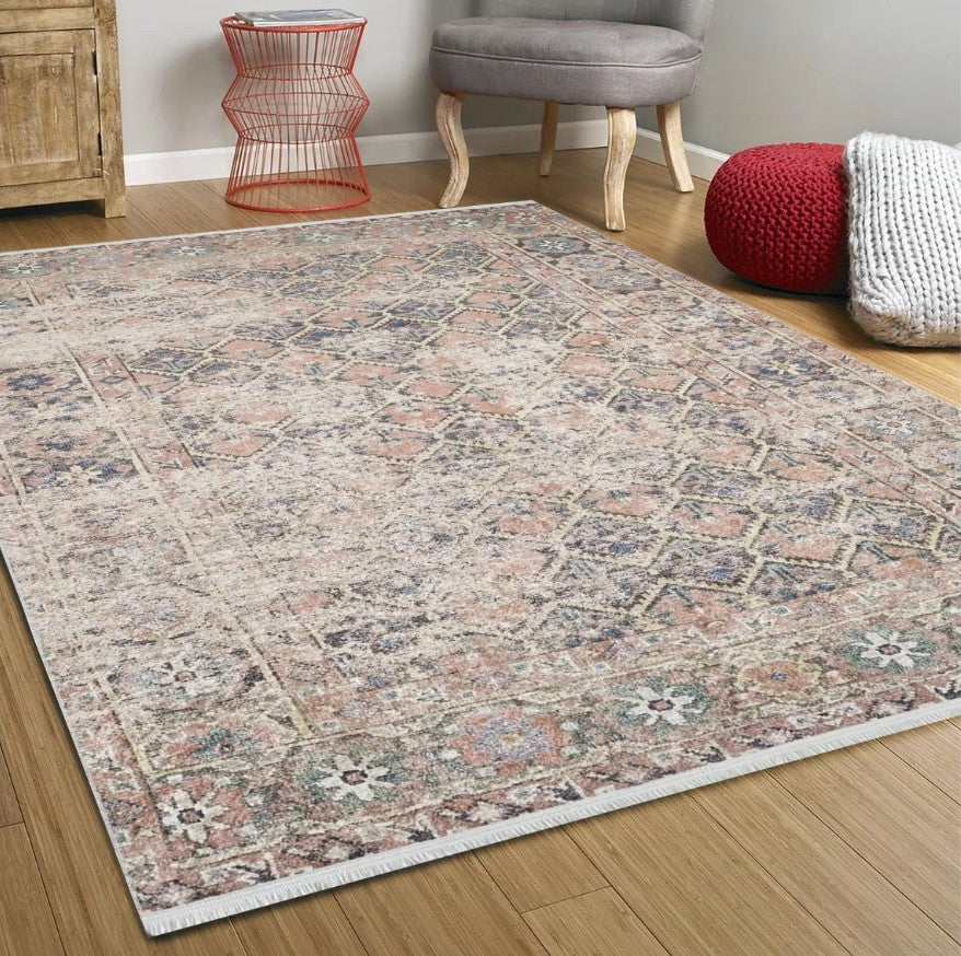 Amaya Honeycomb Unique Light Pink Turkish Modern Rug