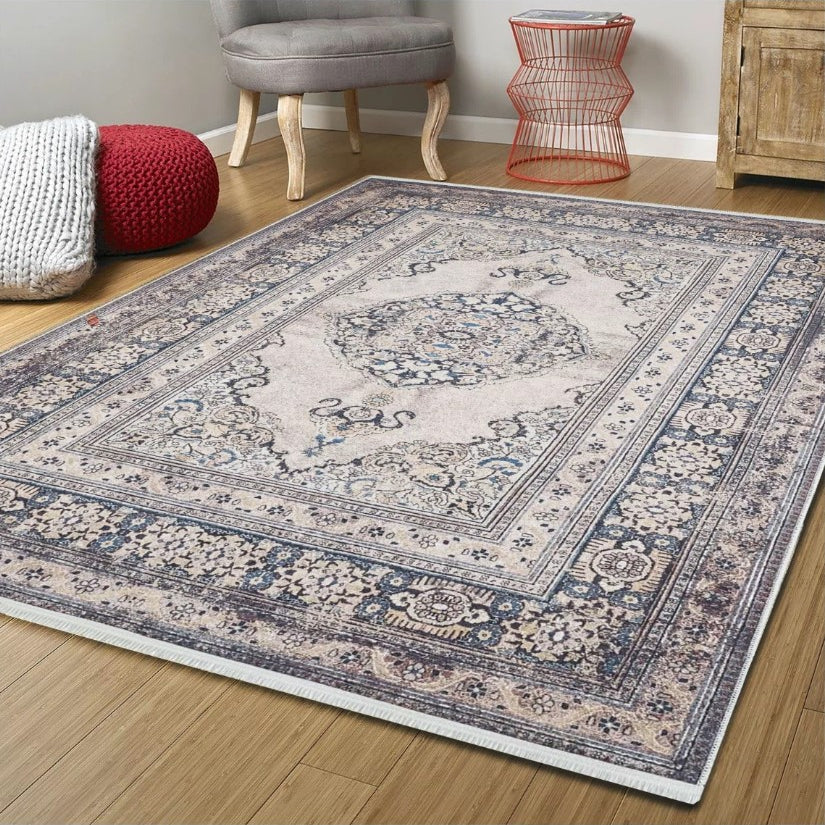 Gevher Turkish Beige Medallion Geometric Rug