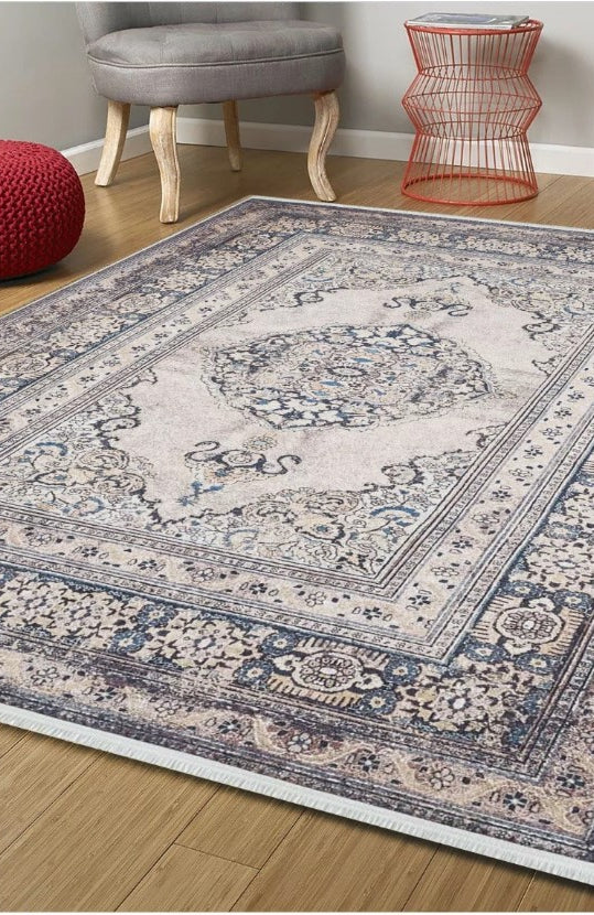 Gevher Turkish Beige Medallion Geometric Rug
