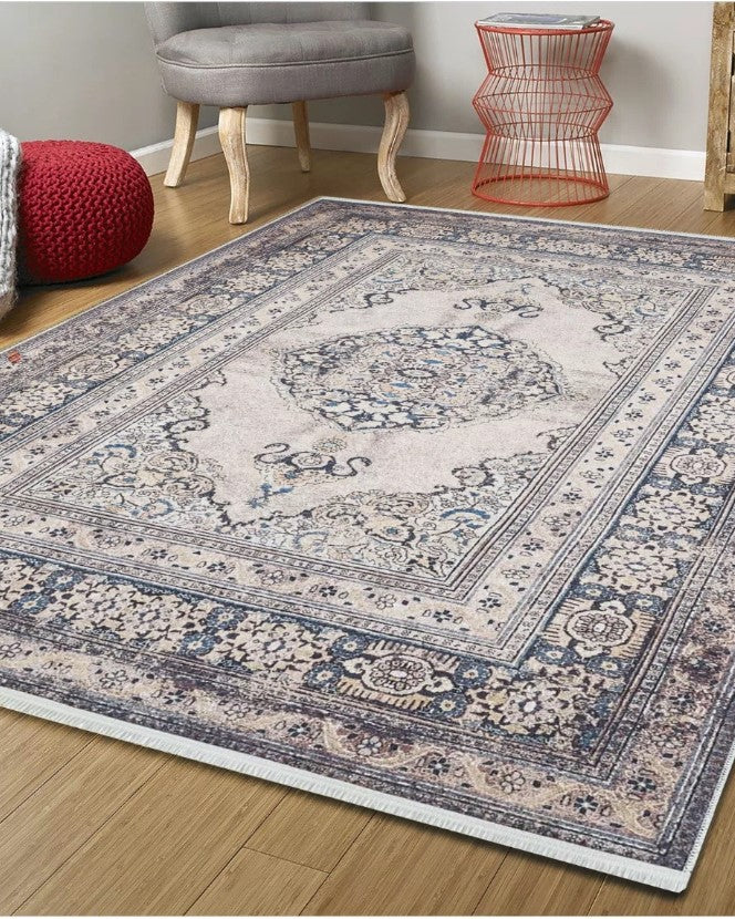 Gevher Turkish Beige Medallion Geometric Rug
