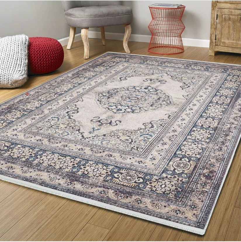 Gevher Turkish Beige Medallion Geometric Rug