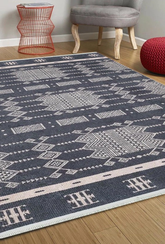 Dream Bohemian Geometric Turkish Kilim Black Rug