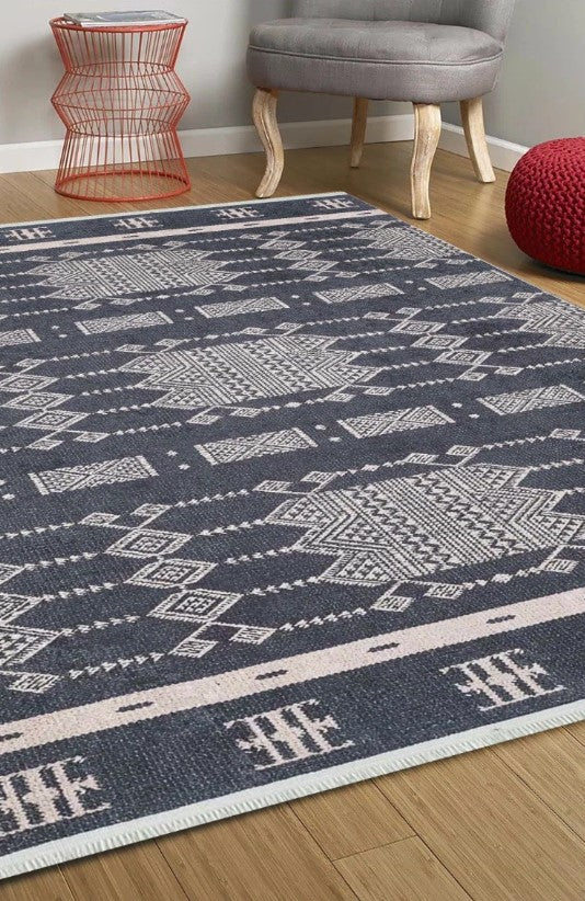 Dream Bohemian Geometric Turkish Kilim Black Rug