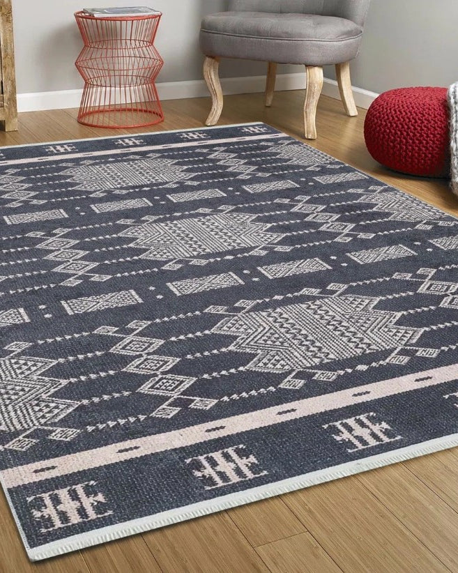 Dream Bohemian Geometric Turkish Kilim Black Rug