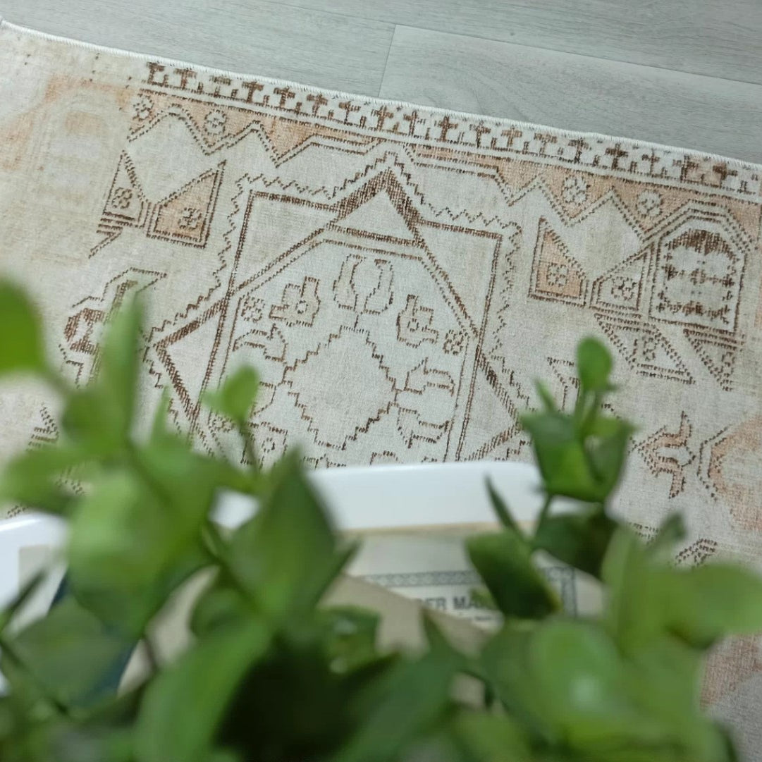 Turkish Rug Beige Pale Blush Orange Vintage Bath Mat Geometric Area Rugs