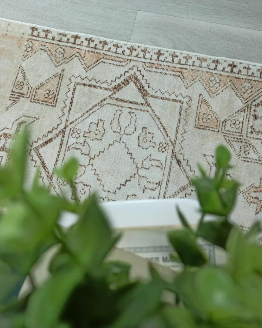 Turkish Rug Beige Pale Blush Orange Vintage Bath Mat Geometric Area Rugs