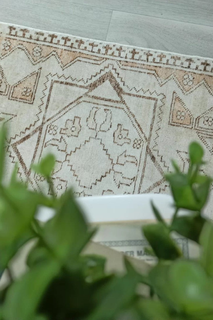 Turkish Rug Beige Pale Blush Orange Vintage Bath Mat Geometric Area Rugs