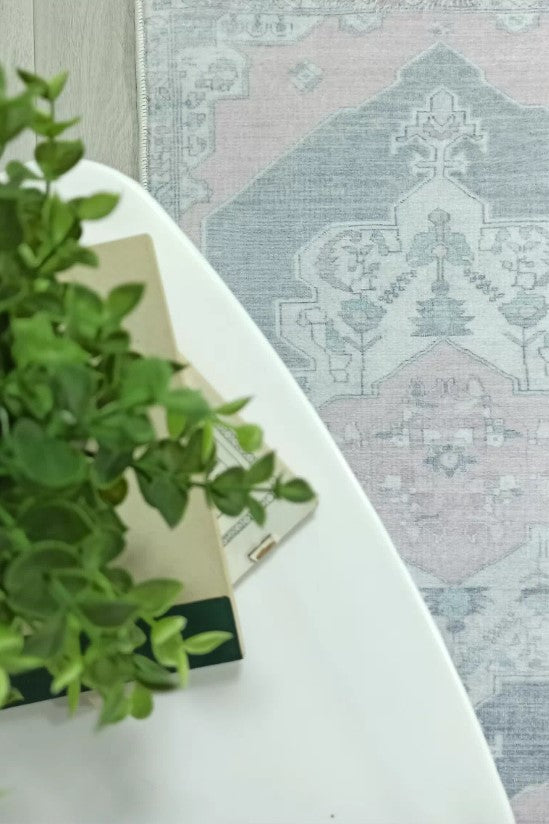 Turkish Rug, Gray Light Pink Ivory Vintage Oushak Geometric Area Rugs