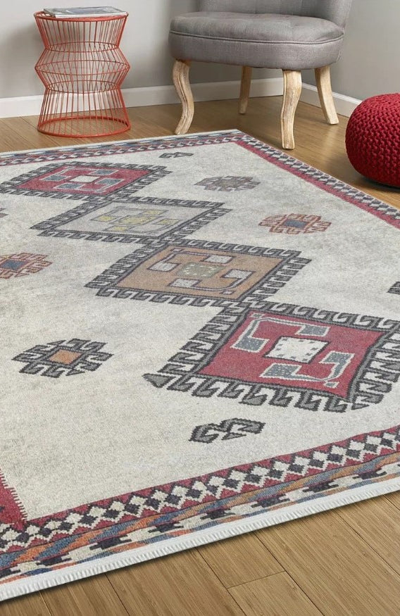 Saylor Moroccan Red Gray Kilim Rug