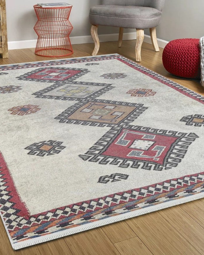 Saylor Moroccan Red Gray Kilim Rug