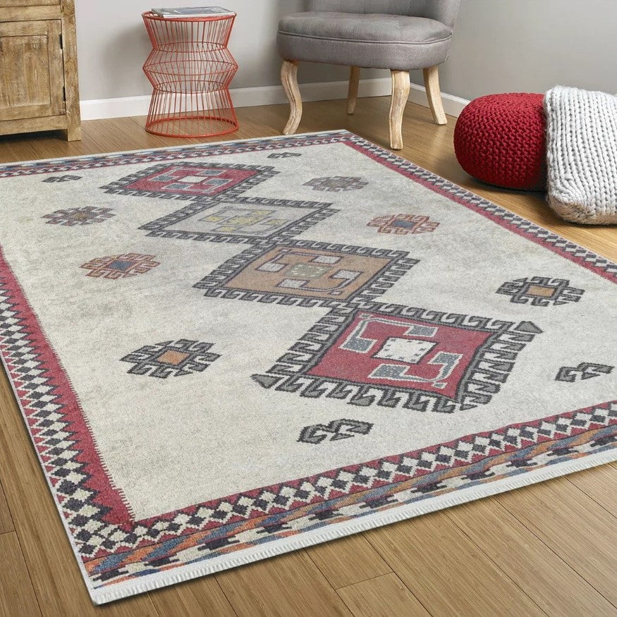 Saylor Moroccan Red Gray Kilim Rug