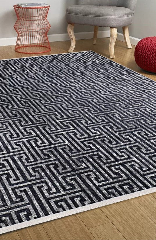 Hale Turkish Black Gray Geometric Modern Rug
