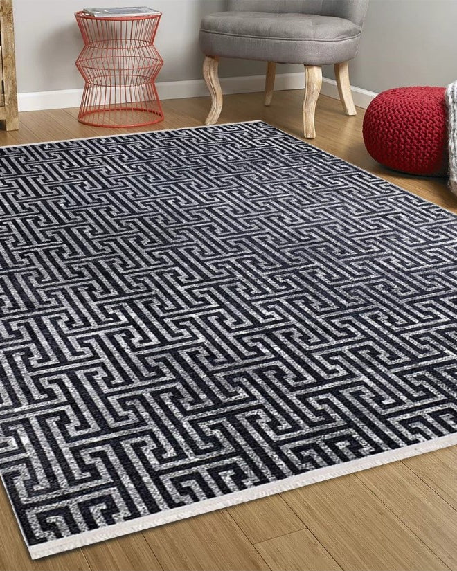 Hale Turkish Black Gray Geometric Modern Rug