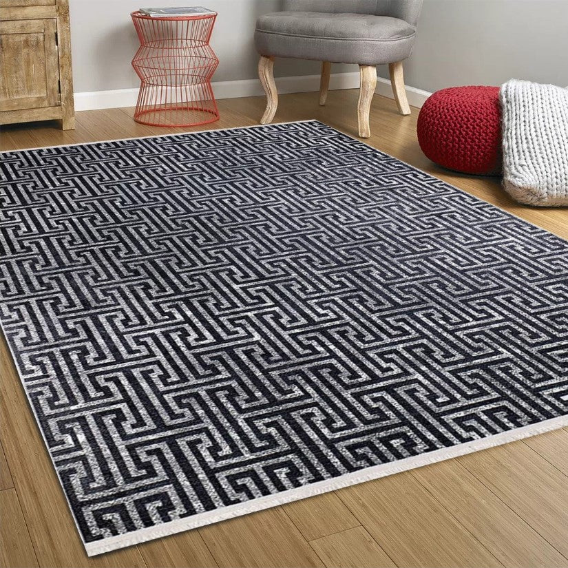 Hale Turkish Black Gray Geometric Modern Rug